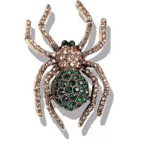 Spider Brooch with Green and Gold Crystals